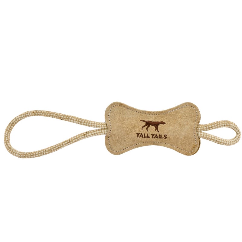 Tall Tails Dog Natural Leather Bone Rope Tug Toy for Dogs, 12 Inches - Image 1